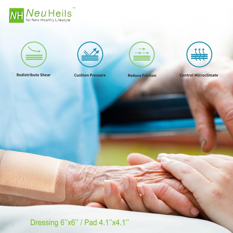 Silicone Adhesive Foam Dressing with Gentle Border 6''x6'', 10 Packs