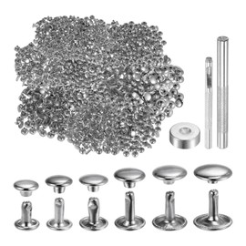 sourcing map 300 Sets Leather Rivets 6 Size Metal Double Cap Rivet Snaps Studs Fasteners with 3pcs Setting Tools Rivets for Leather Craft DIY Repair Decoration, Silver Tone