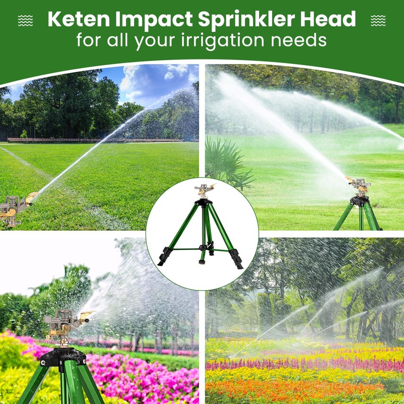 Keten Impact Sprinkler on Tripod Base, 2 Pack Lawn Sprinklers
