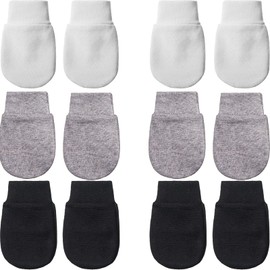 6 Pairs Newborn Baby Mittens No Scratch Gloves Infant Toddler Anti Scratch Essentials Unisex Cotton for 3-9 Months Girls Boys (White, Gray, Black, Solid)