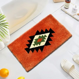 Boho Bathroom Rugs Coral Non Slip Geometric Bath Mat Fluffy Soft Absorbent Bath Rugs for Bathroom Shower Sink Home Entryway Bohemian Farmhouse Decor 30''×20''