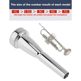 Trumpet Mouthpiece, 1C/1.5C/3C/5C/7C Silver Color Pure Full Copper Silver Plating Trumpet Mouthpiece for Beginners and Professional Players(3C)