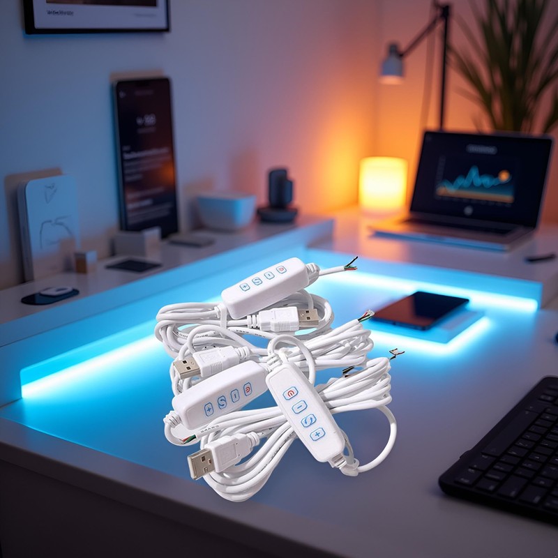 1 Pcs White DC5V USB LED Dimmer Extension Cable with