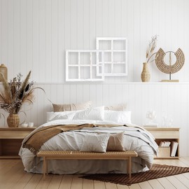 Ilyapa Window Frame Wall Decor 2 Pack - Large 18x22 Inch Weathered White Wood 6 Pane Window Country Farmhouse Decorations