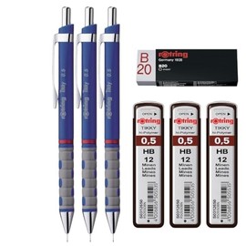 rOtring Tikky Mechanical Pencils Set HB 0.5mm Dark Blue Barrels, Refills and Eraser