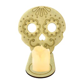 Portavela Calaverita de azúcar para altar Día de Muertos con vela de pila incluida. Paquete con 4 piezas. (Calavera)