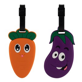 Framendino, 2 Pack Cute Eggplant Luggage Tags Silicone Carrot Cartoon Suitcases ID Labels for Travel Bags