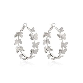 Butterfly Big Hoop Earrings Gold Monarch Butterfly Dangle Earrings Party Vacation Jewelry Gift for Women-Silver