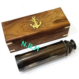 Beatiful Vintage Handcrafte Nautical Telescope Brass/Wood Spyglass Telescope With Rosewood Box,14''