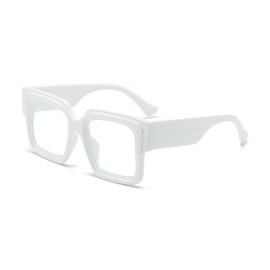 ZIMUSUN Oversized Square Glasses for Women Men Chunky Frame Blue Light Lens Non Prescription Eyeglasses(A7 White)