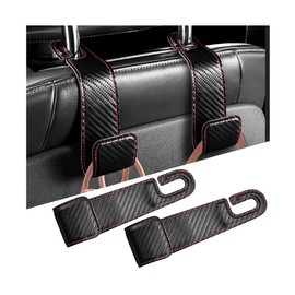 2PCS Car Seat Headrest Hook, Multifunctional Leather Seat Back Purse Bag Hanger Organizer, Auto Interior Backseat Storage Hook Holder for Hat Coat Umbrella, Universal Fit (Carbon Fiber)