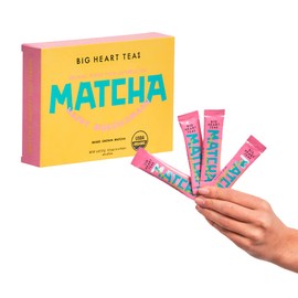 Big Heart Tea Co. Single Serve Instant Tea Packets - Happy Matcha - Direct Trade, Certified Organic, Shade Grown, Adaptogenic Matcha Green Tea with Caffeine, 10 Pack