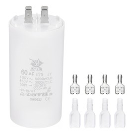 PATIKIL CBB60 60uF Run Capacitor,1 Pcs AC450V 4 Pin Double Insert with Sheath Spring, White