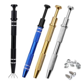 MANJIAMEI 4 Pcs Piercing Ball Grabber, Stainless Steel 4-Claw Pick up Tool, IC Chip Remover Tool Jewelry Pick Up Tool 4 Prongs Holder Diamond Claw Tweezers for Small Part Electronic Components