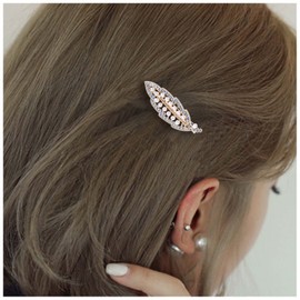 Iaceble Bohemia Crystal Leaf Hairclip Barrette Gold Pearl Side Clip Pin Vintage Pearl Leaf Hair Barrette Clips Hollow Leaf Hair Clip Hairpin Hair Accessories for Women and Girls Headdress