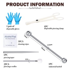WillTen Piercing Set for All Piercings, Disposable 12G 13G 14G 15G Piercing Tool Clamps Taper for Septum Belly Button Lip Tongue Cartilage Ear Tragus Helix Piercing Kit, Stainless Steel