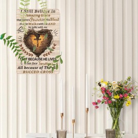 Metal Signs Vintage I Still Believe Amazing Grace Jesus Wooden Cross For Prayer Tin Sign Wall Art Christian Metal Decorations Funny Iron Plaque Signs Gift for Living Room Office 8x12 Inch