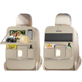 XDV Car Seat Organizers,Multi-functional Back Seat Protectors, Storage Pouches, and Tray Holders (for Cars, Kids, Seat Back and Rear Seats) (Plain Beige, 2 Pcs)