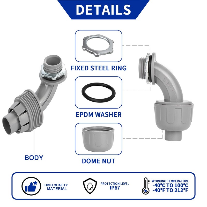 (20 Pack) Yariwiz 1/2 Plastic Liquid Tight Conduit 90 Degree