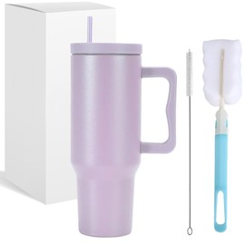 40oz Termos para Agua, 304 SUS Vaso Térmico Termo con Pajita y Cepillo, Vaso aislado al aspiradora de acero inoxidable para café, agua, licuado, Mantener Caliente y Frío, Púrpura