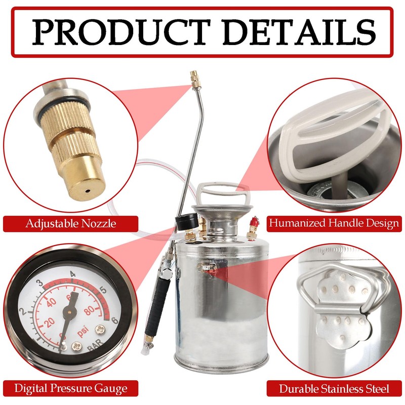 YSMN Hand Pump Sprayer Stainless Steel Sprayer for Indoor and