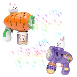 Easter Bunny Bubble Gun,Bunny Bubble Machine Rabbit Bubble Blower,Portable Bubble Maker with Refill Solution,Leak-Proof & Rich,Birthday Party Gifts,Outdoor,Easter,2Pcs (Orange&Purple)