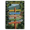 Lantern Press 6x9 Inch Metal Sign, Wisconsin, Signpost, Forest and