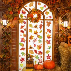 Fall Decorations - 6 Sheets Fall Window Clings for Glass Windows Autumn Maple Leaves Acorns Window Stickers Thanksgiving Window Decals for Home Office Shop School Classroom Decor