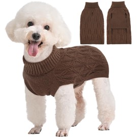 Kuoser Warm Dog Jumper, Dog Jumper, Small Dogs, Turtleneck Jumper, Large Dogs, Fleece Dog Jumper, Medium Dogs, Brown, XS