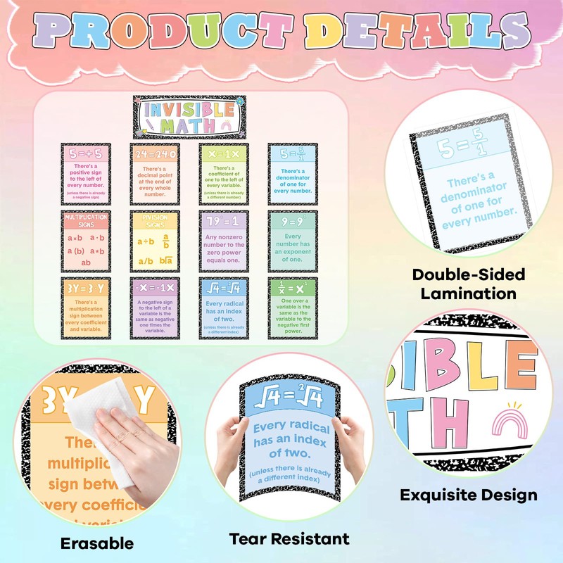 13Pcs Math Posters for Classroom Invisible Math Posters Composition Notebook