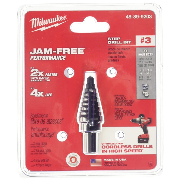 Milwaukee Electric Tool 48-89-9203 Step Drill Bit, 1/4-3/4 Hole ",
