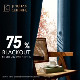 jinchan 75% Blackout Linen Textured Curtain 54 Inch Length for Living Room Room Darkening Thermal Insulated Grommet Top Window Drape for Bedroom 52x54 Blue 1 Panel