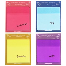 Jewel Tone Transparent Sticky Notes, PARTSPOWER 4 Packs 3X3 Inch Super See Through Annotating Sticky Notes for Annotating, Bible Journaling Supplies, Office School Supplies - Hot Kisses