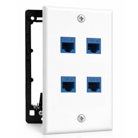 DIYTECH 4 Port Ethernet Wall Plate, Cat 6, Wall Outlet, RJ45 Female to Female Keystone Jacks - White