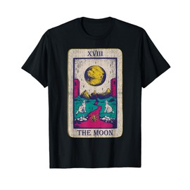 Carta dei Tarocchi La Luna XVIII Occulto Vintage Lupo Luna Maglietta