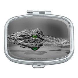 Alligator Black and White Green Eyes Rectangle Pill Case Trinket Gift Box