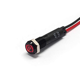Alpinetech PLB8MS 8mm 5/16" 12V LED Metal Signal Indicator Pilot Dash Light Black Bezel with Symbols (Parking Brake Light)