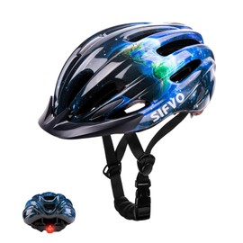 Kids Bike Helmet, SIFVO Kids Helmet Cool Boys and Girls Bike Helmet with Safety Light Age 5-14 Adjustable Lightweight Bike Helmets for Kids Youth Bike Helmet 50-57cm (Starry Earth)