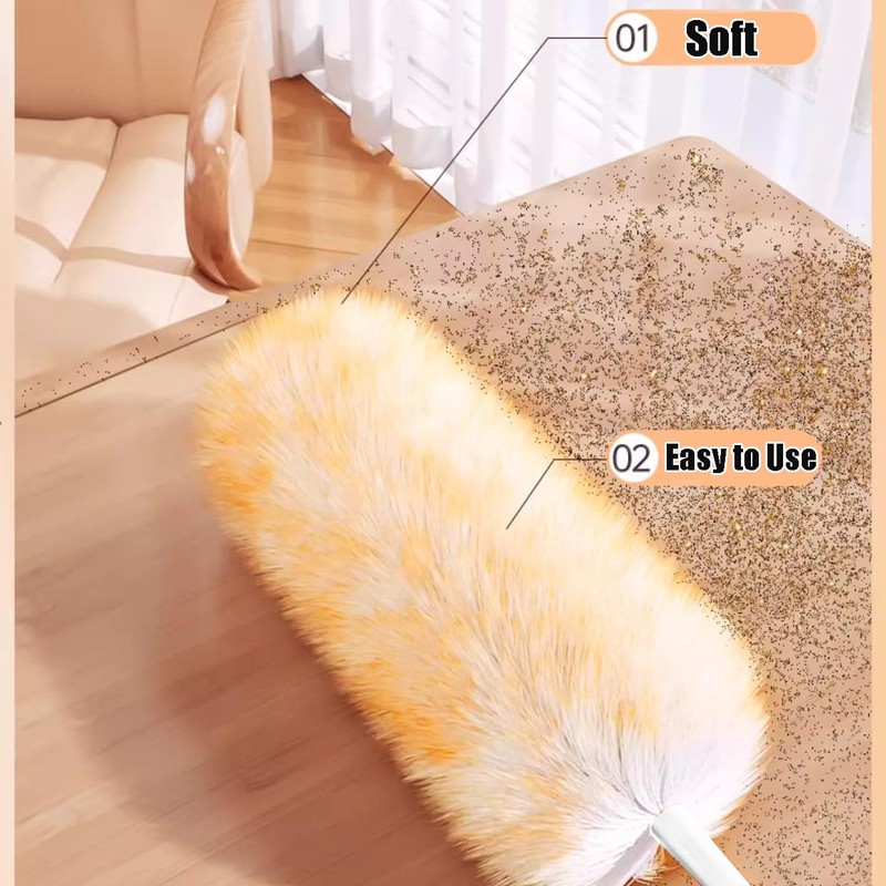 Leories Lambswool Feather Duster with Extension Pole up to 97inch,Extendable