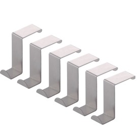 Home-organizer Tech Stainless Steel Reversible Over The Door Hook Removable Cubicle Coat Hook, Brushed Finish 6 Pack