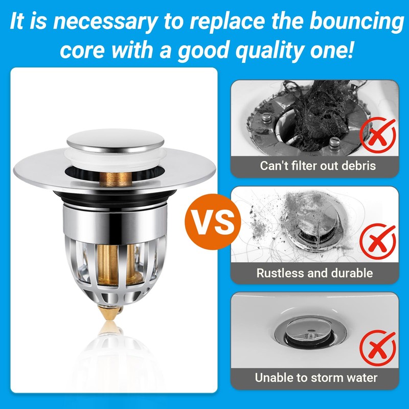 Sink Plug Sink Strainer Drain Plug Copper Core ABS Housing