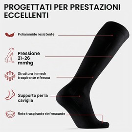 2 Paia Calze Compressione Graduata Donna e Uomo, Calze Elastiche a Compressione Graduata, Supporto Leggero e Comfortevile, Per Attivita Fisica e Vita Attiva, Nero