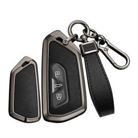 TECART Smart Car Key Case Cover Fits VW e-Golf 8 CD from 12 2019 United Life Style R-Line 1.0 TSI 5-Speed Leather Pattern Portable Protective Key Cover Accessories Key B 3 Button, Black-black