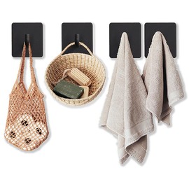 Adhesive Wall Hooks Premium Stainless Steel Waterproof Bathroom Hook Command Hooks Shower Strong Metal Adhesive Hooks, Towel Hook Kitchen Utensils Office Home Matte Black (6 Pcs Set) 1