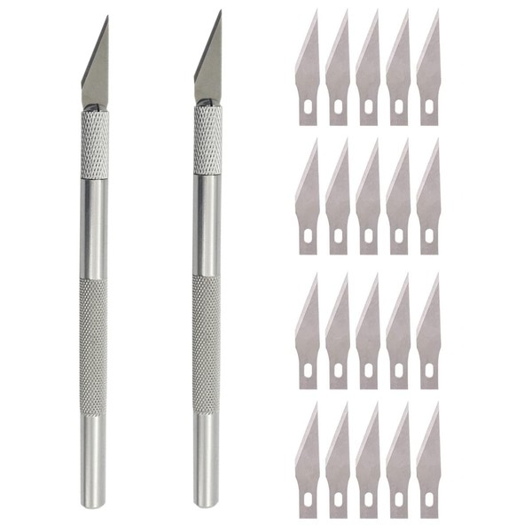 Forwind 22Pcs Hobby Knife Set Precision Metal Craft Knife,Small Carving Utility Kit for DIY Art Work,Scrapbooking,Cutting Sculpture,Including 2 and 20 Pcs Spare Blades, Silver