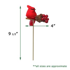 BANBERRY DESIGNS Cardinals Christmas Picks - Set of 6 - Xmas Decorating Stakes - Cardinal, Pinecone & Berries Holiday Décor Accents - DIY Crafting - 9.5" H
