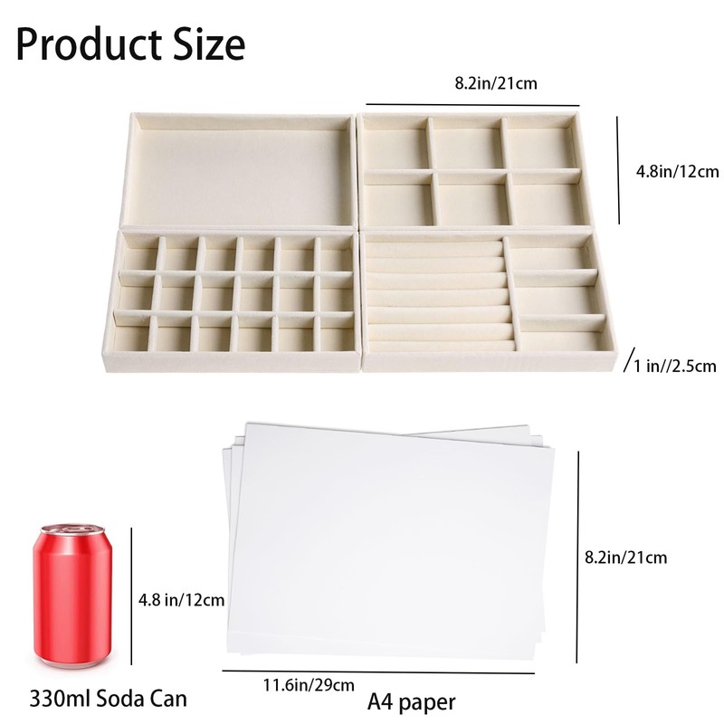 Jewelry Drawer Inserts for Drawers, Velvet Jewelry Storage Tray, Stackable