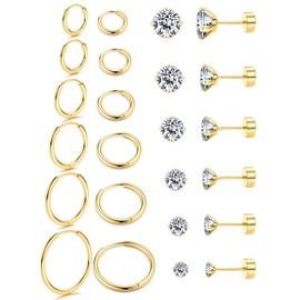 Sanfenly 20G Flat Back Cartilage Earrings Hoop Stud Helix Earrings 14K Gold Plated Mini Small Hoop Earrings Flatback Stud Earrings