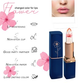 Clear Flower Jelly Lipstick, Jelly Crystal Temperature Colour Changing Lip Balm, Moisturizer Long Lasting Lipsticks, Colour Changing Lipstick Hydration & Glossy Shine Lip Gloss for Women Girl