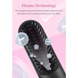 Cepillo Alisador de Pelo Inalámbrico Portátil con Pantalla LED de Temperatura, Cepillo Alisador de Pelo Inalámbrico de Iones Negativos con Pinza para el Pelo, Cable Tipo C, Bolsa